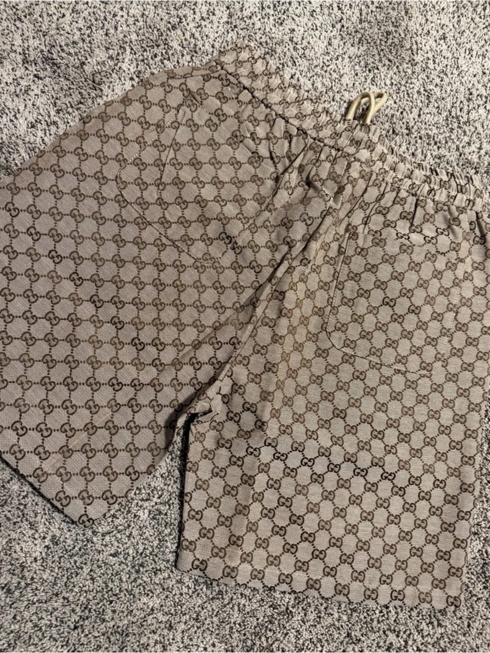 Gucci Beige Monogram Drawstring Men's Shorts